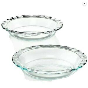 9.5” PYREX SCALLOPED FLUTED EDGE DEEP PIE SERVING GLASS BAKING PLATE SET #C209